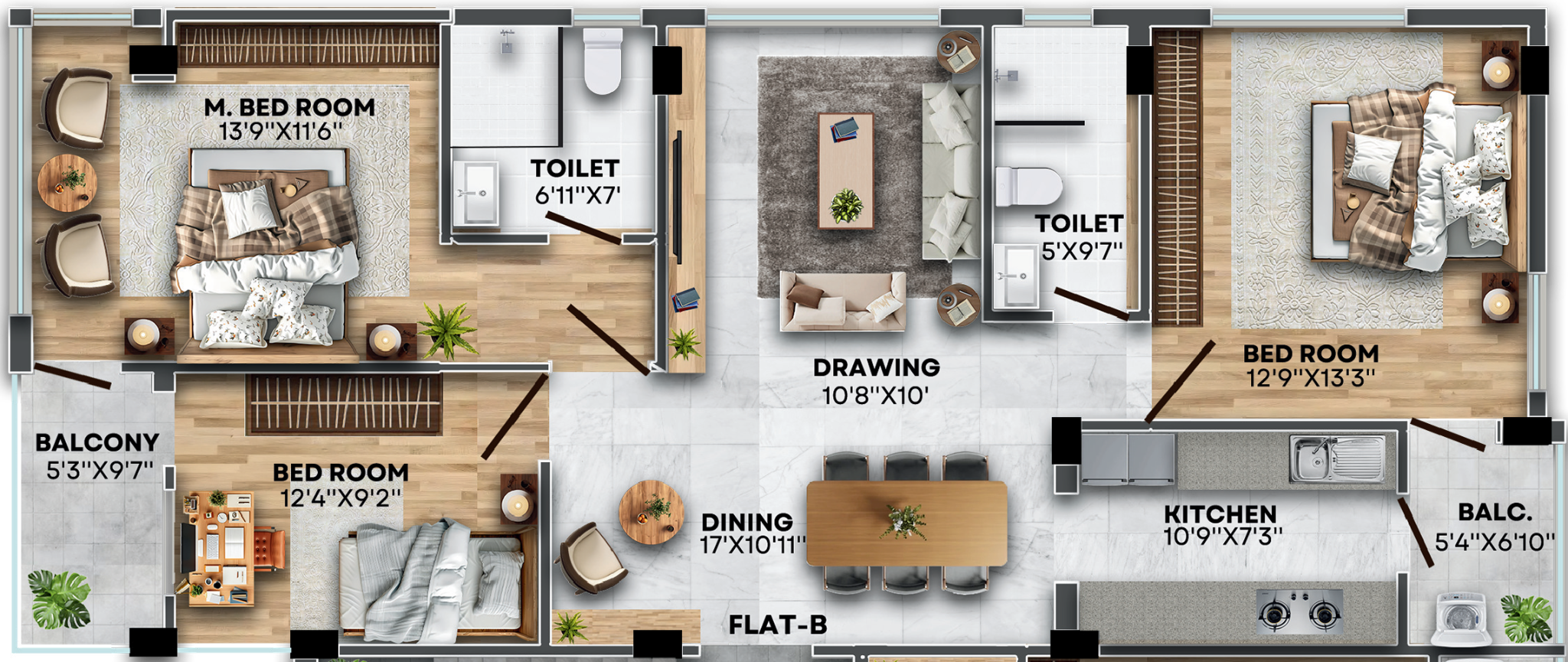 Delta Infra Heights Parkview 3 BHK Floor Plan